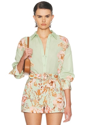 HEMANT AND NANDITA Ezra Oversized Shirt in Green - Mint. Size L (also in M, S, XS).