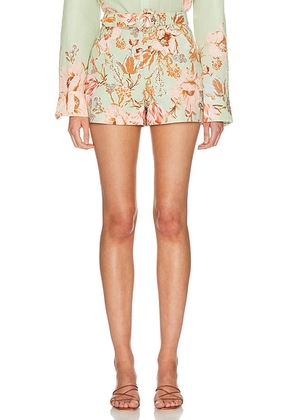 HEMANT AND NANDITA Ezra Belt Buckle Shorts in Green - Mint. Size L (also in M, S, XS).