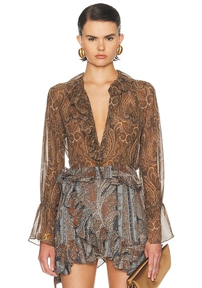 NILI LOTAN Cecily Top in Khaki Paisley - Brown. Size L (also in M, S, XS).