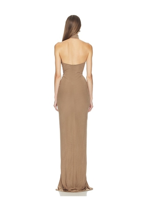 Atlein Halter Neck Front Ruched Gown in Tan. Size 36/2. Also in 40/6.