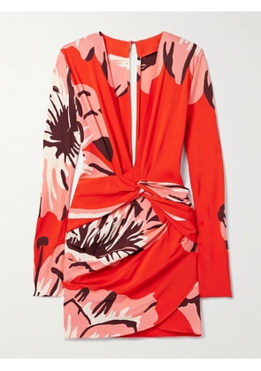 Johanna Ortiz - Gangaway Twist-front Floral-print Crepe Mini Dress - Orange - US2,US4,US6,US8,US10