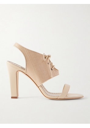 Manolo Blahnik - Goupil 105 Leather-trimmed Raffia Sandals - Neutrals - IT36,IT36.5,IT37,IT37.5,IT38,IT38.5,IT39,IT39.5,IT40,IT40.5,IT41,IT41.5,IT42