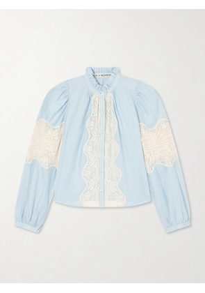 ALIX OF BOHEMIA - Annabel Sky Lace-trimmed Cotton And Silk-blend Blouse - Blue - x small,small,medium,large,x large