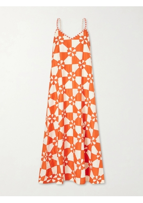 ALIX OF BOHEMIA - Spice Ibis Patchwork Bead-embellished Cotton And Silk-blend Midi Dress - Red - x small,small,medium,large