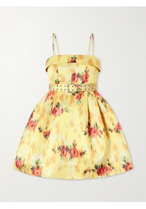 GANNI - Floral-print Tie-detailed Duchesse-satin Mini Dress - Yellow - FR 32,FR 34,FR 36,FR 38,FR 40,FR 42