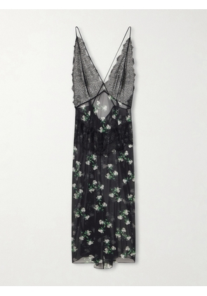 Dolce & Gabbana - Lace-trimmed Floral-print Chiffon Midi Dress - Black - IT36,IT38,IT40,IT42,IT44