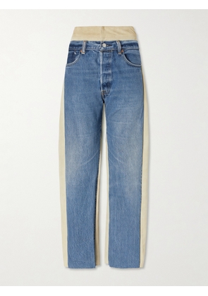 B SIDES - Double Waistband Rework Suede-trimmed Wide-leg Jeans - Blue - 24,25,26,27,28,29,30,32