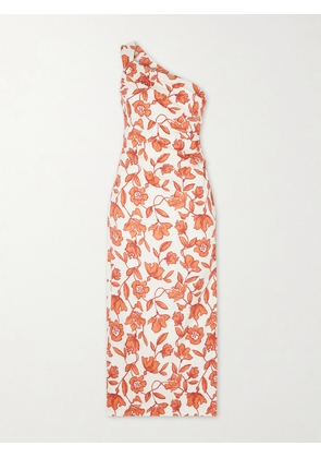 SIR. - Chloe One-shoulder Floral-print Linen-blend Midi Dress - Orange - 00,0,1,2,3,4