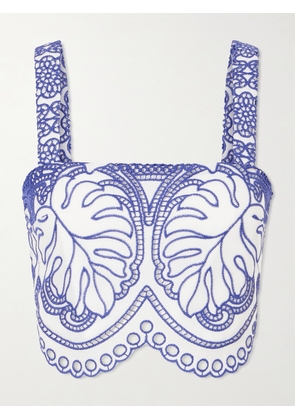 Borgo de Nor - Delia Scalloped Cropped Broderie Anglaise Poplin Top - Blue - UK 4,UK 6,UK 8,UK 10,UK 12,UK 14,UK 16