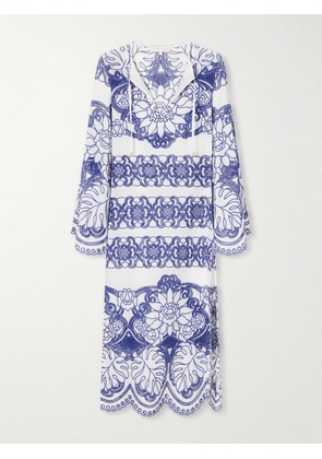Borgo de Nor - Clea Scalloped Broderie Anglaise Cotton-blend Midi Dress - Blue - UK 6,UK 8,UK 10,UK 12,UK 14,UK 16
