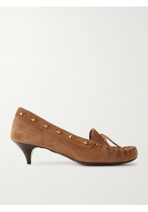 KHAITE - Milly Embellished Whipstitched Suede Pumps - Brown - IT35,IT36,IT36.5,IT37,IT37.5,IT38,IT38.5,IT39,IT39.5,IT40,IT40.5,IT41,IT42