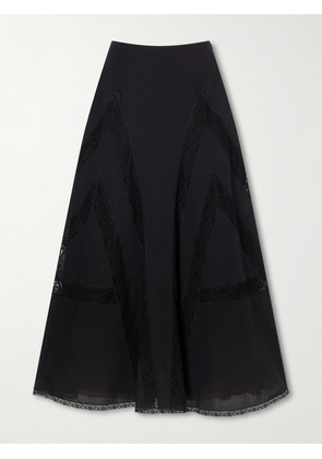 Loretta Caponi - Vieste Lace-trimmed Cotton-muslin Maxi Skirt - Black - x small,small,medium,large