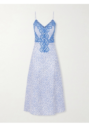 Loretta Caponi - Palmira Floral-print Lace-trimmed Cotton Maxi Dress - Blue - x small,small,medium,large,x large