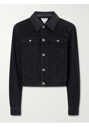 Bottega Veneta - Intrecciato Leather-trimmed Denim Jacket - Black - IT34,IT36,IT38