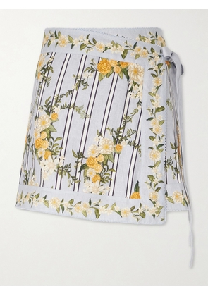 Agua by Agua Bendita - Luna Valle Printed Linen Pareo - Blue - XS/S,M/L