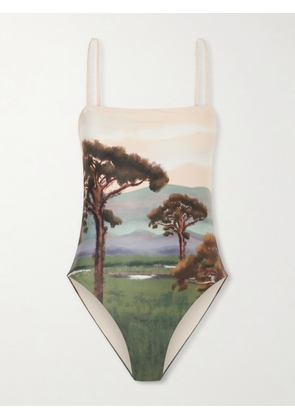 Agua by Agua Bendita - Durazno Paraiso Faux Pearl-embellished Printed Stretch Recycled Swimsuit - Green - x small,small,medium,large,x large