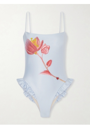 Agua by Agua Bendita - Montaña Bead-embellished Stretch Recycled Swimsuit - Blue - x small,small,medium,large,x large