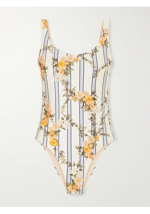 Agua by Agua Bendita - Gema Valle Bead-embellished Printed Stretch Recycled Swimsuit - White - x small,small,medium,large,x large