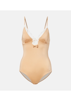 Chloe Bow-detail lace-trimmed bodysuit