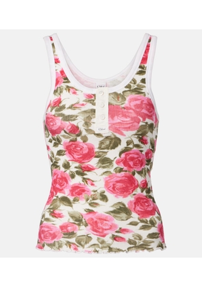 Chloe Floral ribbed cotton-blend tank top