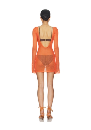 SNDYS Tanya Crochet Mini Dress in Orange. Size S. Also in XS, M, L.