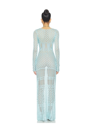 SNDYS Long Sleeve Crochet Maxi Dress in Baby Blue. Size S. Also in M.