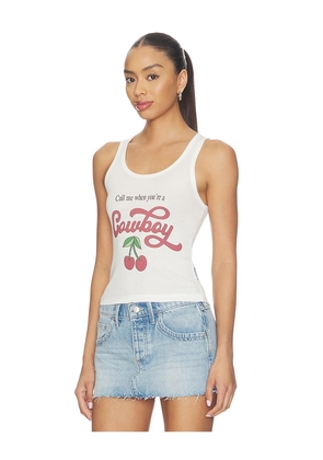 The Laundry Room Call Me Cowboy Rib Tank Top in White. Size S. Also in XS, M, L, XL.