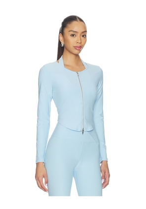 YEAR OF OURS Stretch Zip Up Cardigan in Baby Blue. Size S. Also in XS, M, L, XL.