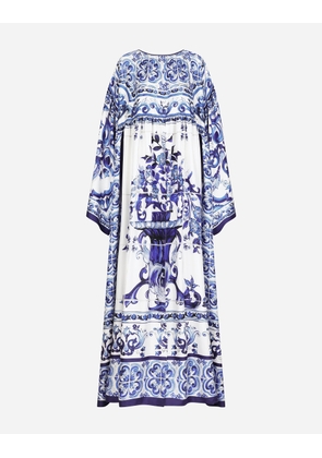 Dolce & Gabbana Silk Twill Caftan With Majolica Print - Woman Dresses Blue 40