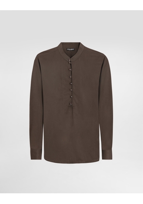 Dolce & Gabbana Mandarin Shirt In Cotton Canvas - Man Shirts Brown 41