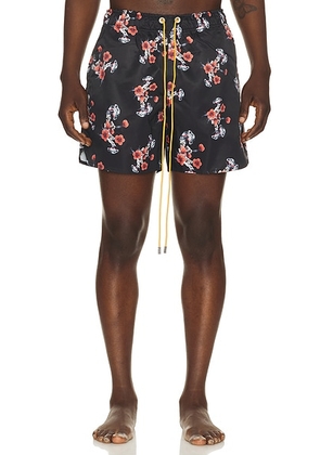 Rhude Turbo Floral Swim Shorts in Black  Red  & Multi - Black. Size S (also in M, L, XL/1X, XXL/2X).