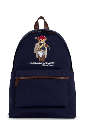 Polo Ralph Lauren Canvas & Leather Novelty Polo Society Bear Large Backpack in Newport Navy - Navy. Size all.
