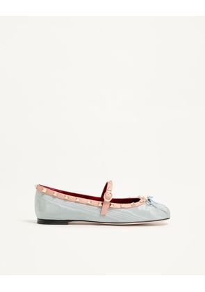 Valentino Garavani Mary-Jane Rockstud Ballerina in Moire Fabric 05mm Woman AZURE 35.5