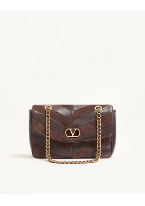Valentino Garavani Valentino Garavani Djuna Medium Chain Bag in Suede and Nappa with Chevron Pattern Woman EBONY UNI