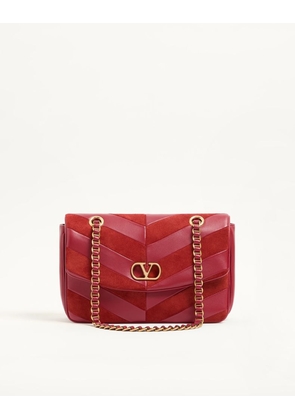 Valentino Garavani Valentino Garavani Djuna Medium Chain Bag in Suede and Nappa with Chevron Pattern Woman RED UNI