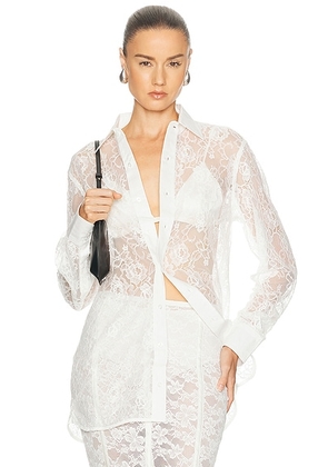 Fleur du mal Juliet Lace Unisex Button Up Shirt in Ivory - Ivory. Size XS (also in S, M, L).