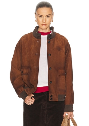Miu Miu Agnello Scamosciato Cerato Jacket in Castagna - Brown. Size 40 (also in ).