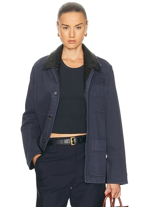 Miu Miu Gabardine Old Pelle Jacket in Ematite - Blue. Size 38 (also in ).