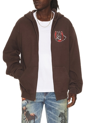 ONE OF THESE DAYS Valley Riders Zip Up Hoodie in Sun Faded Washed Brown - Brown. Size S (also in M, L, XL/1X, XXL/2X).