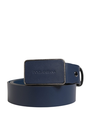 Dolce & Gabbana Blue Leather Logo Metal Buckle Men Belt - 115 cm / 46 Inches