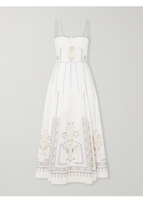 Emporio Sirenuse - Valya Embroidered Pleated Cotton-poplin Midi Dress - White - IT38,IT40,IT42,IT44,IT46,IT48,IT50