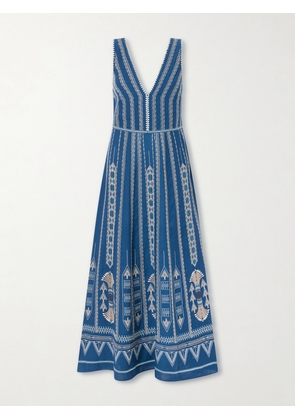 Emporio Sirenuse - Nellie Embroidered Cotton And Linen-blend Maxi Dress - Blue - IT38,IT40,IT42,IT44,IT46,IT48,IT50