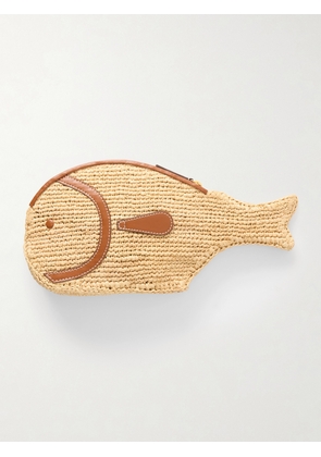 STAUD - Pesce Leather-trimmed Raffia Clutch - Neutrals - One size