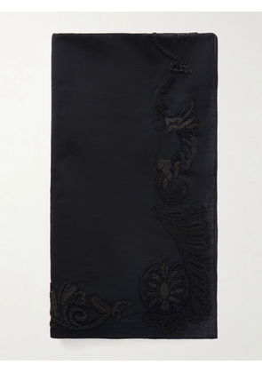 Dries Van Noten - Bead-embellished Embroidered Cotton Scarf - Black - One size