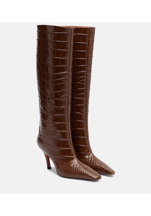 Amina Muaddi Mona croc-effect leather knee-high boots