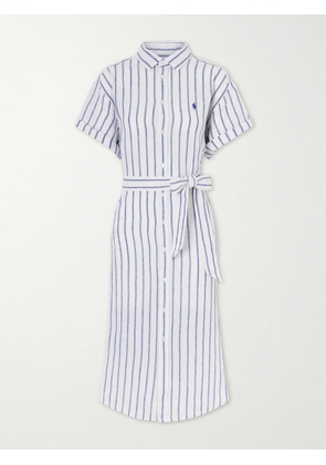 Polo Ralph Lauren - Belted Striped Linen Midi Dress - Blue - US0,US2,US4,US6,US8,US10,US12