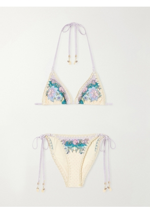 Zimmermann - Printed Crochet-trimmed Bikini - Neutrals - 0,1,2,3,4