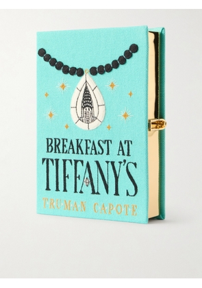 Olympia Le-Tan - Breakfast At Tiffany's Appliquéd Embroidered Canvas Clutch - Blue - One size