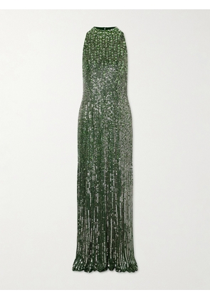 Jenny Packham - Benue Sequined Mesh Halterneck Gown - Green - UK 6,UK 8,UK 10,UK 12,UK 14,UK 16,UK 18