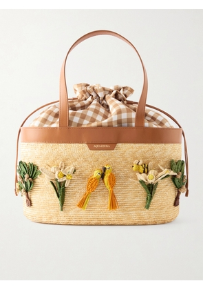 Aquazzura - Birdsong Leather-trimmed Appliquéd Raffia Tote - Neutrals - One size